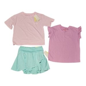 Cat & Jack Pink and Purple Tees with Aqua Skirt Set Girls Size L(10-12)